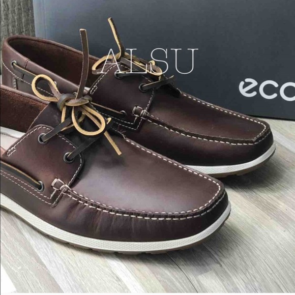 ECCO Dip Moc Boat Cognac Leather Brown AUTHENTIC - Picture 2 of 8